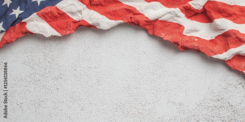 Poster flag draped on gray concrete background in studio setting. high resolution