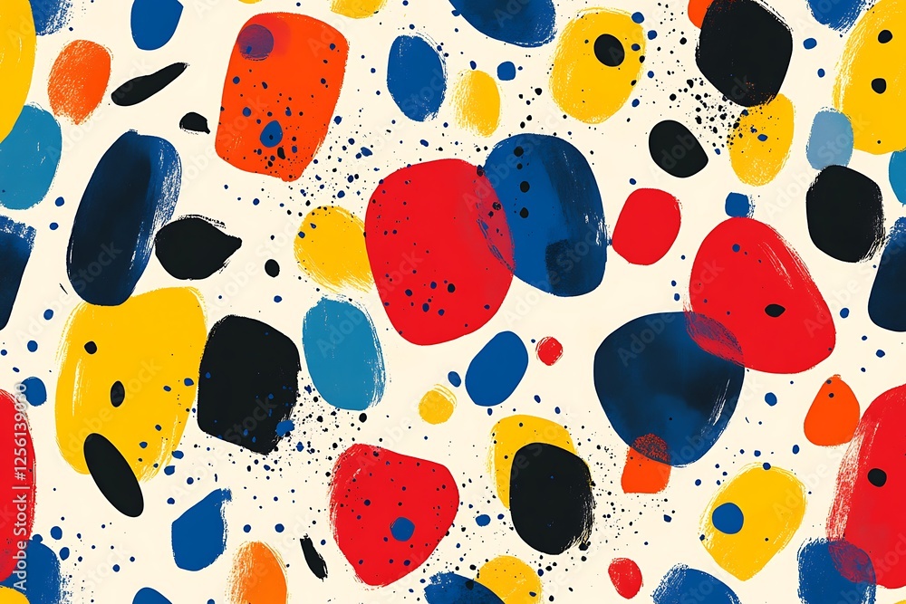 Poster Abstract seamless pattern with colorful brush strokes and splatters on a beige background.
