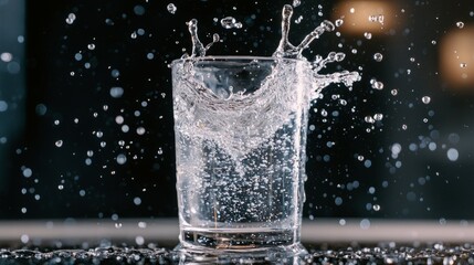 Water Splash in Glass Creating Dynamic and Refreshing Scene