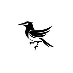 Black-and-White Bird Silhouette: Simple, Minimalist Design on White Background.