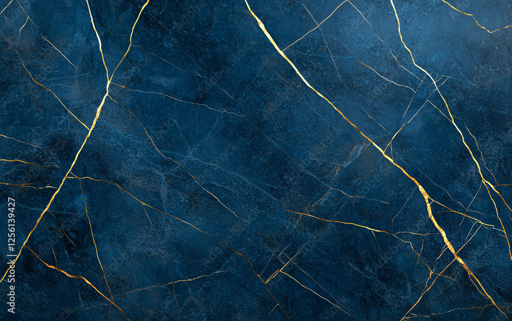 Poster abstract blue marble texture background with golden veins, creating luxurious and elegant appearance