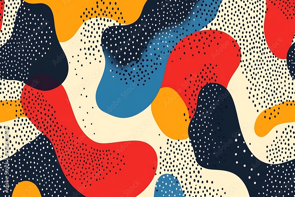 Poster abstract colorful shapes with dotted pattern background.