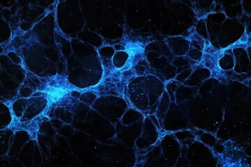dynamic network visualization with flowing data streams rendered in luminous blue against deep space black, featuring interconnected nodes and pulsing energy pathways
