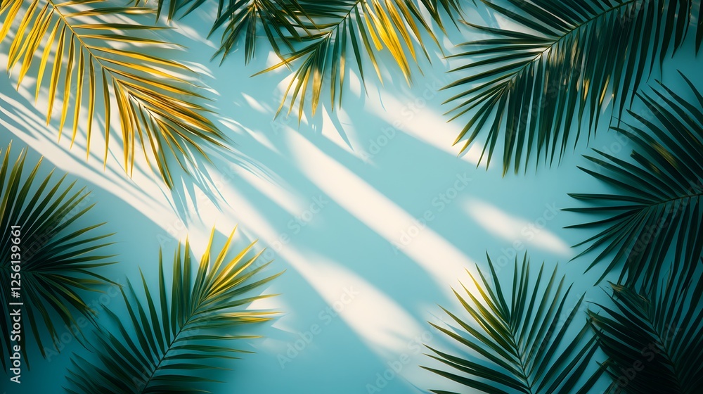 Poster tropical leaves background with palm leaf branches arranged on a plain white background for design p