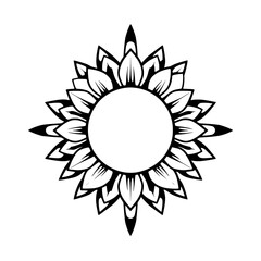 Elegant stylized black and white sunflower illustration.