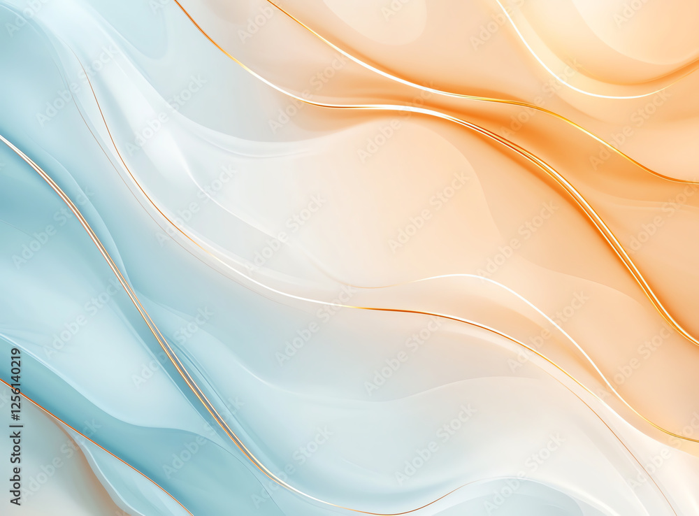Poster abstract luxury background with flowing waves in blue and orange tones, creating serene and elegant 