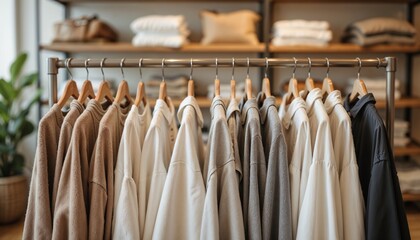 Obraz premium Clothing rack with neatly organized garments in a modern retail store setting