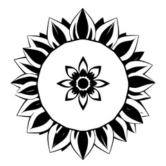 Black and White Sunflower Mandala Design: A Detailed Illustration