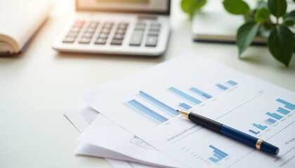 Business documents with graphs and pen on desk for customer acquisition cost analysis