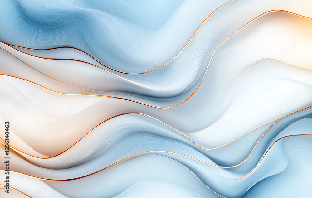 Aufkleber abstract marble background with flowing waves in blue and gold tones, creating serene and elegant at