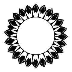 Black & white abstract sunflower with a white central circle, representing a stylized floral design.