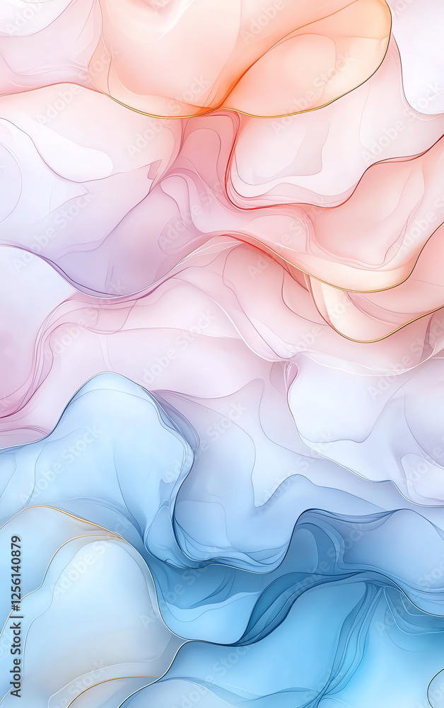 Poster abstract marble texture background with soft flowing colors in shades of pink and blue, creating ser