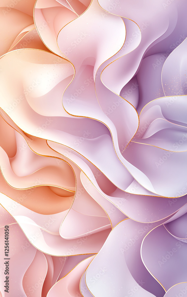Poster soft abstract waves in pastel colors with golden accents create serene and elegant background. flowi