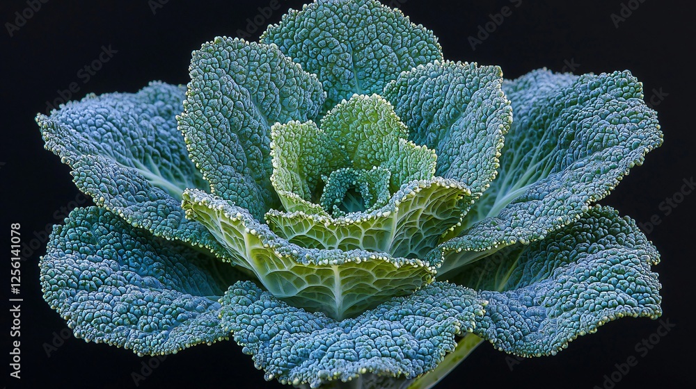 Canvas Prints Blue succulent plant, close-up, dark background, botanical study