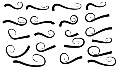 Swoosh and swash typography tails shape. Vector underline stroke. Design concept element collection. collection of curly swishes, swashes, swoops. set isolated on white background, eps10
