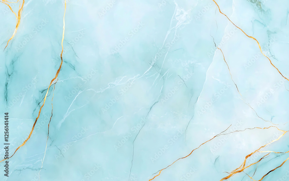 Poster abstract marble texture background with light blue and gold veins, creating serene and elegant atmos