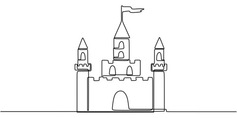 Minimalist castle illustration in a single line. Depiction of fortresses, historical landmarks, and magical stories. © berkahlineart
