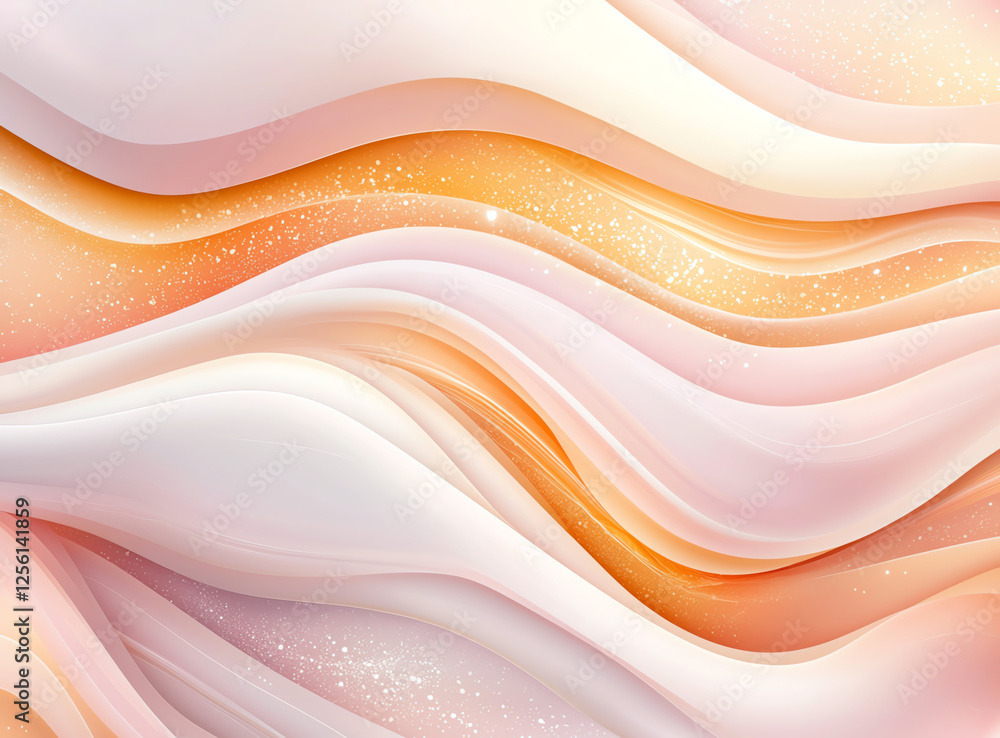 Poster soft pink and gold waves create elegant abstract background, featuring smooth curves and touch of sp