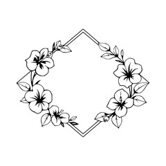 Floral Frame featuring Hibiscus and Leaves, in a Black and White, Minimalist, Monochromatic, and Clean Style.
