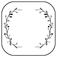 Ornamental Floral Wreath Frame with Delicate Sprigs, Berries, and Leaves in Black and White.