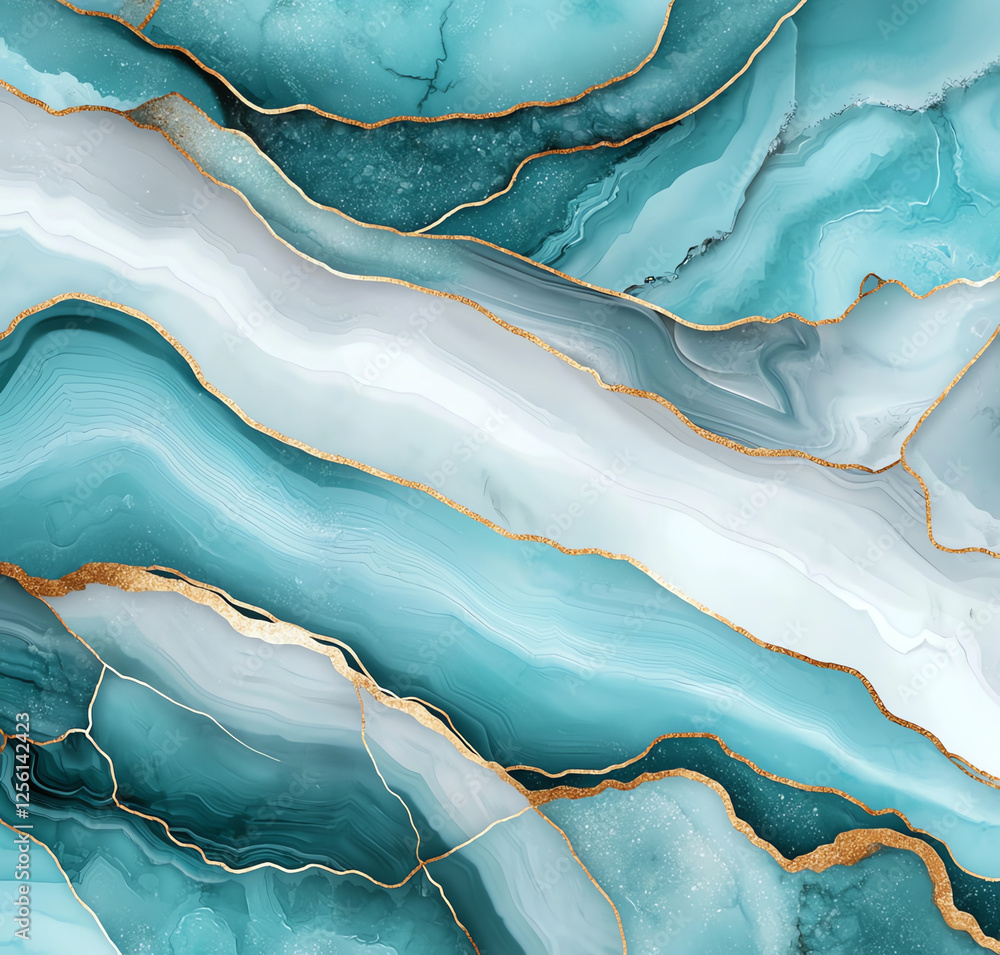 Aufkleber abstract teal and gold marble pattern with stunning fluid lines and textures, creating captivating v