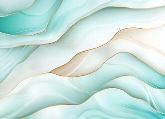 Obraz premium Abstract teal and turquoise marble background with flowing waves and golden accents, creating serene and elegant atmosphere. Perfect for modern design projects