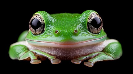 Green tree frog portrait, black background, nature, wildlife photography