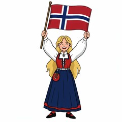 Girl in Norwegian attire with flag
