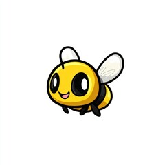 Obraz premium Cute cartoon bee, cheerful expression, flying