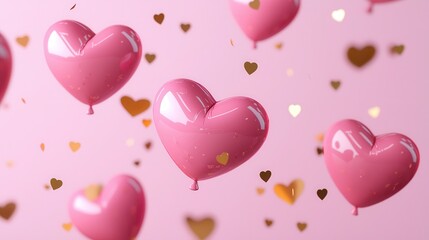 Pink Heart Balloons Floating in a Celebration-Themed Background