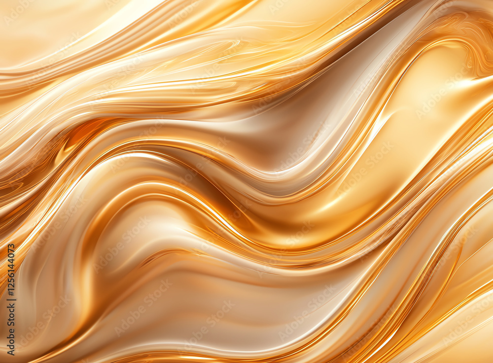 Poster beautiful abstract background with flowing golden and beige waves, creating sense of elegance and fl