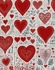 a set of hand-drawn red heart icons in different sizes