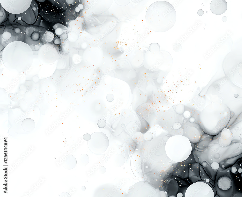 Poster black and white alcohol ink background with soft circular shapes and subtle textures, creating elega