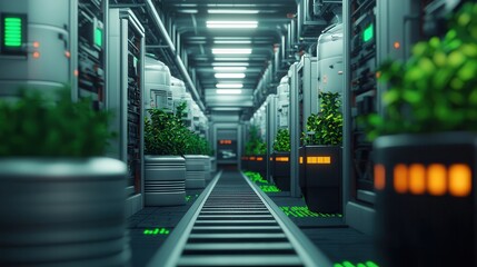 Naklejka premium Futuristic Factory Interior with Zero Emissions and AI Technology