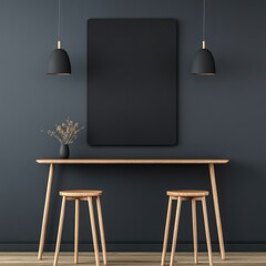 Modern Minimalist Interior with Table and Two Chairs in Dark Room