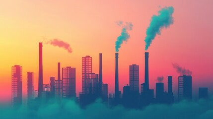 Fototapeta premium Futuristic Factory Landscape with Zero Emissions and AI Technology