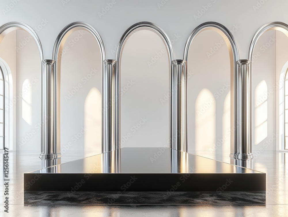 Poster elegant architectural showcase modern gallery visual display minimalist environment wide angle conte