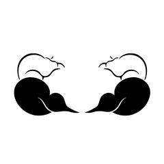 Symmetrical abstract black and white minimalist image featuring opposing animal-like forms, reminiscent of yin and yang, on a white background.