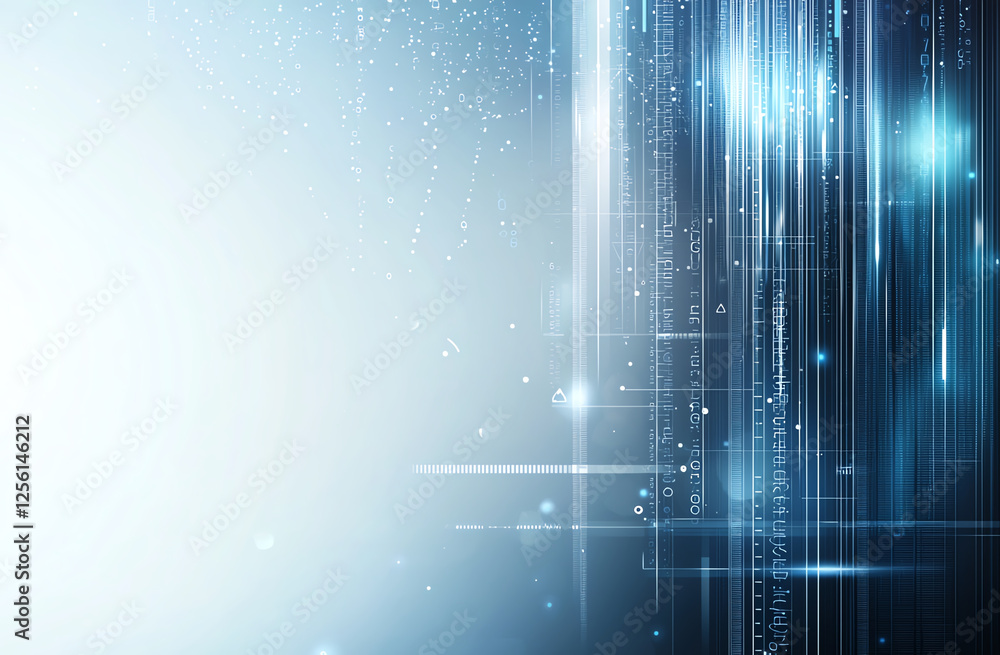Poster digital technology background with binary code and abstract lines, conveying sense of innovation and