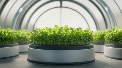 Hydroponic Farm Inside a Glass Dome with Lush Green Plants