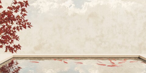 Tranquil reflection on water serene space digital art minimalist environment aesthetic perspective