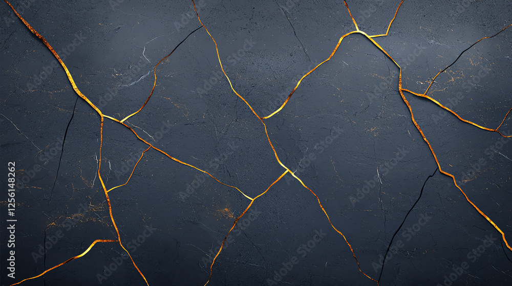Poster marble texture background with golden cracks on dark surface, creating striking visual contrast. int