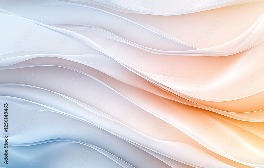 Poster soft flowing waves in shades of blue and orange create serene abstract background. smooth texture an