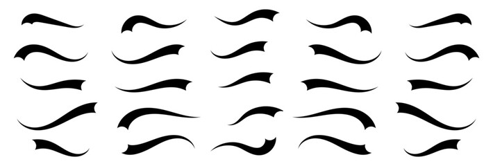 Swoosh line vector, underline swish, Swoosh and swash typography tails shape. Underline retro swoop wave line for athletic t-shirt.  set isolated on white background. eps10 66