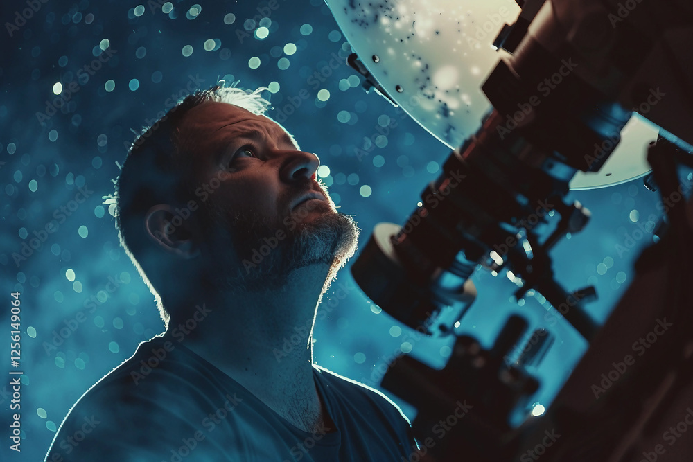 Poster astronomer stargazing with telescope made generative ai image
