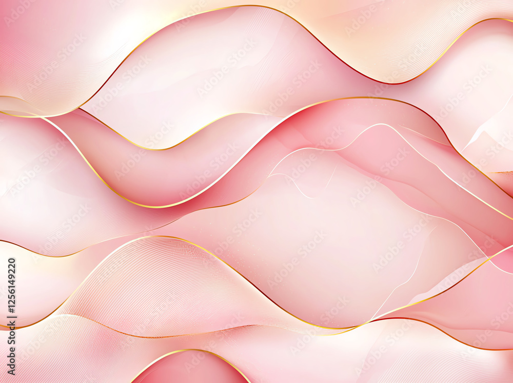 Poster soft pink waves with golden lines create elegant and soothing background. this design evokes sense o