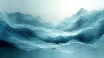 Abstract landscape featuring soft, flowing waves in shades of blue and white.