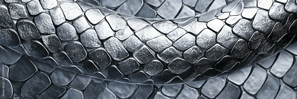 Poster hand-drawn snake skin with geometric patterns in contrasting gray tones on bright background