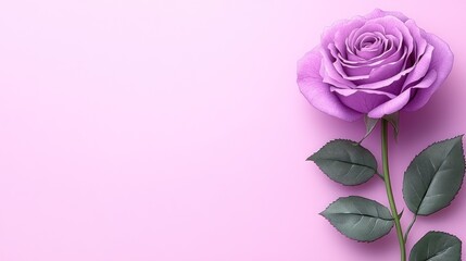 Fototapeta premium Single lavender rose on pink background.