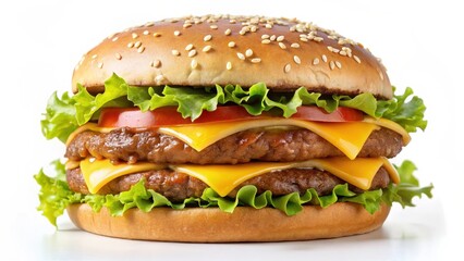Double Cheeseburger on White Background